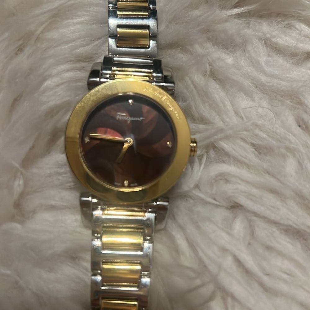 Salvatore Ferragamo Two-Tone Gold and Silver Women's Bracelet Watch - Gold Dial - Picture 7 of 15
